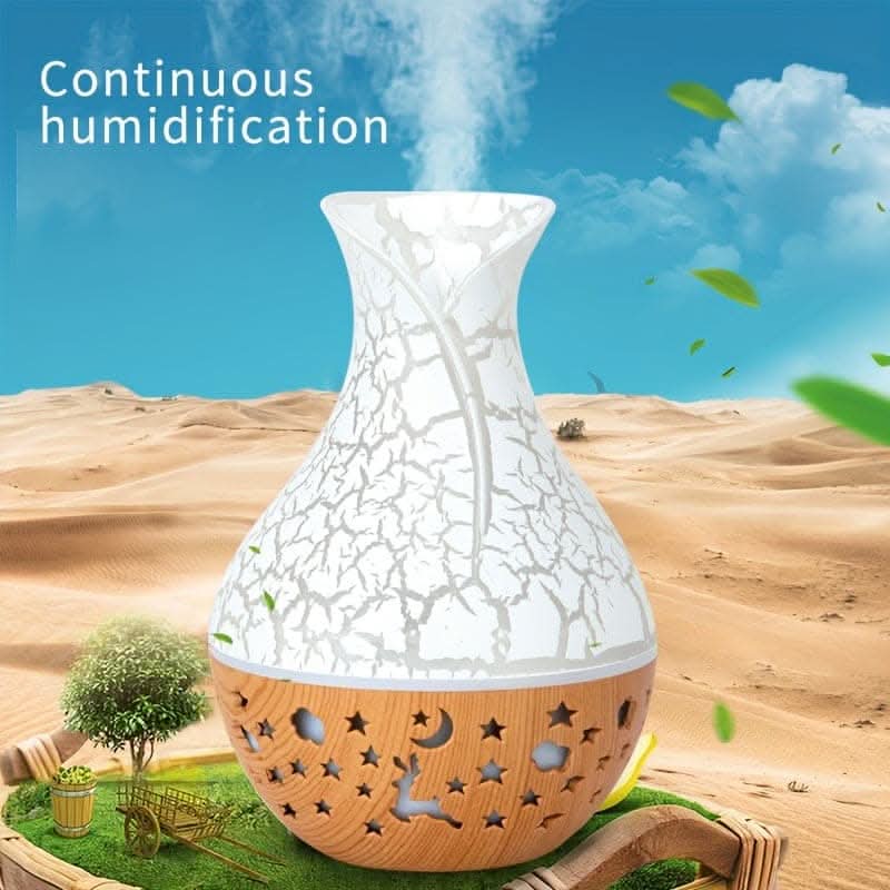 150ml Wood Grain Aromatherapy Diffuser Humidifier - Stylish Vase Design with LED Light