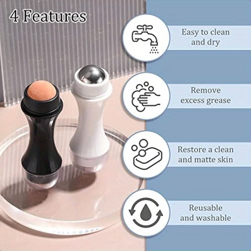 2PCS JPNK Volcanic Oil-Absorbing Face Roller – Reusable Natural Stone Facial Tool for Oily Skin & Massage
