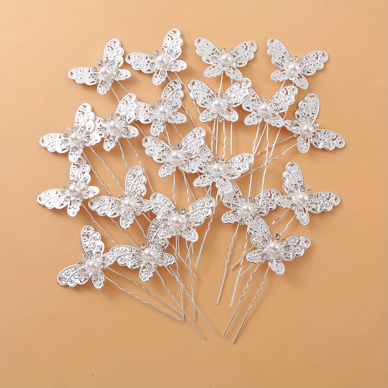 20pcs Rhinestone Pearl Butterfly Hairpins for Wedding