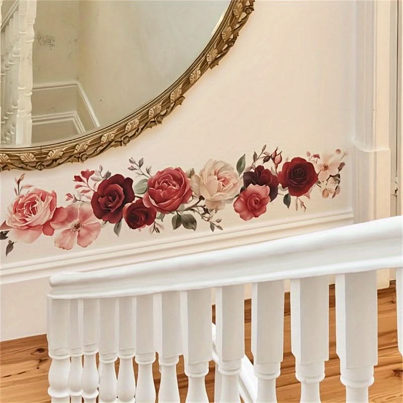 Modern Floral Peony Flower Border Decal - Self-Adhesive PVC Peel