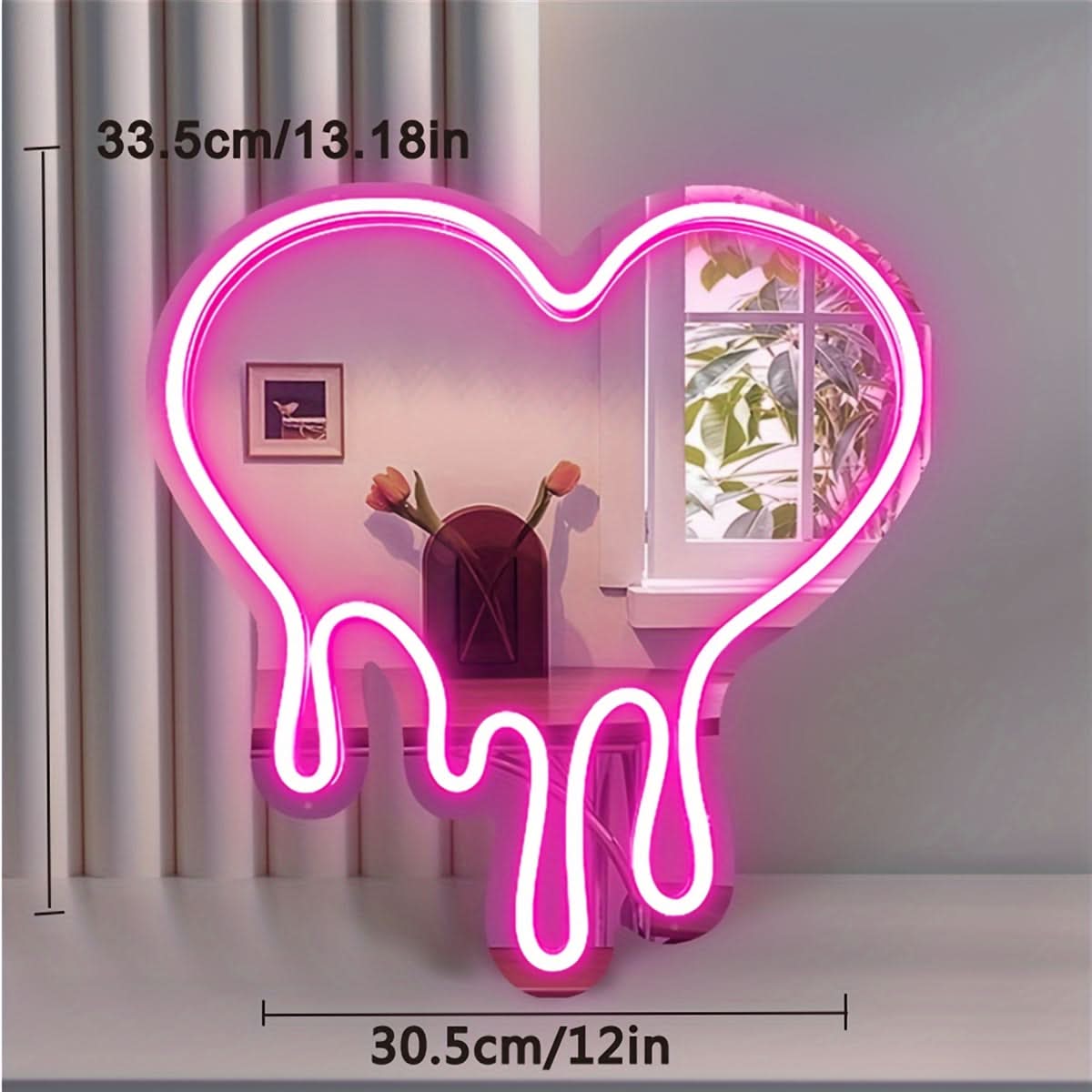 Heart-Shaped LED Neon Mirror Wall Decor