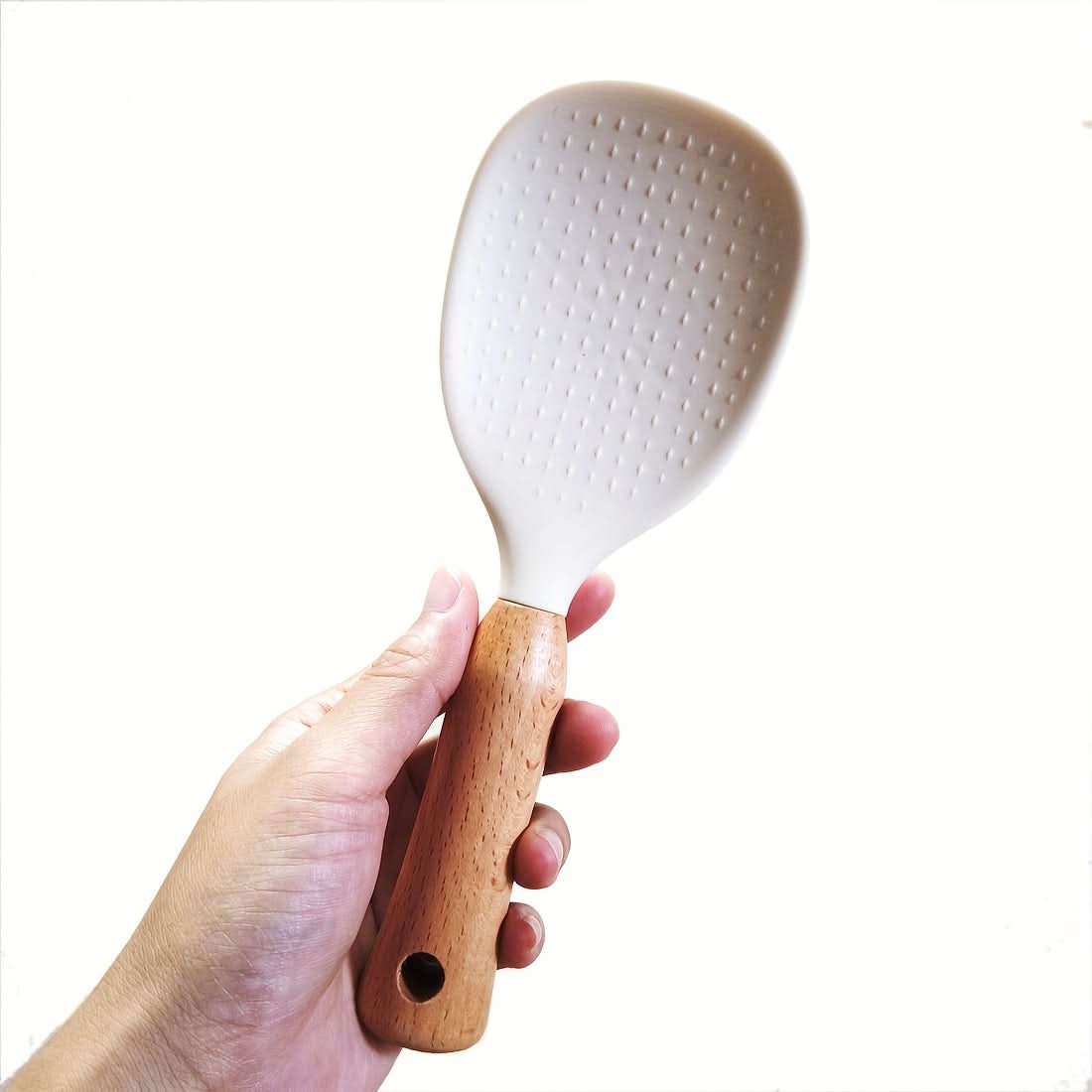 Premium Silicone Rice Spoon with Wooden Handle – Non-Stick & Heat-Resistant