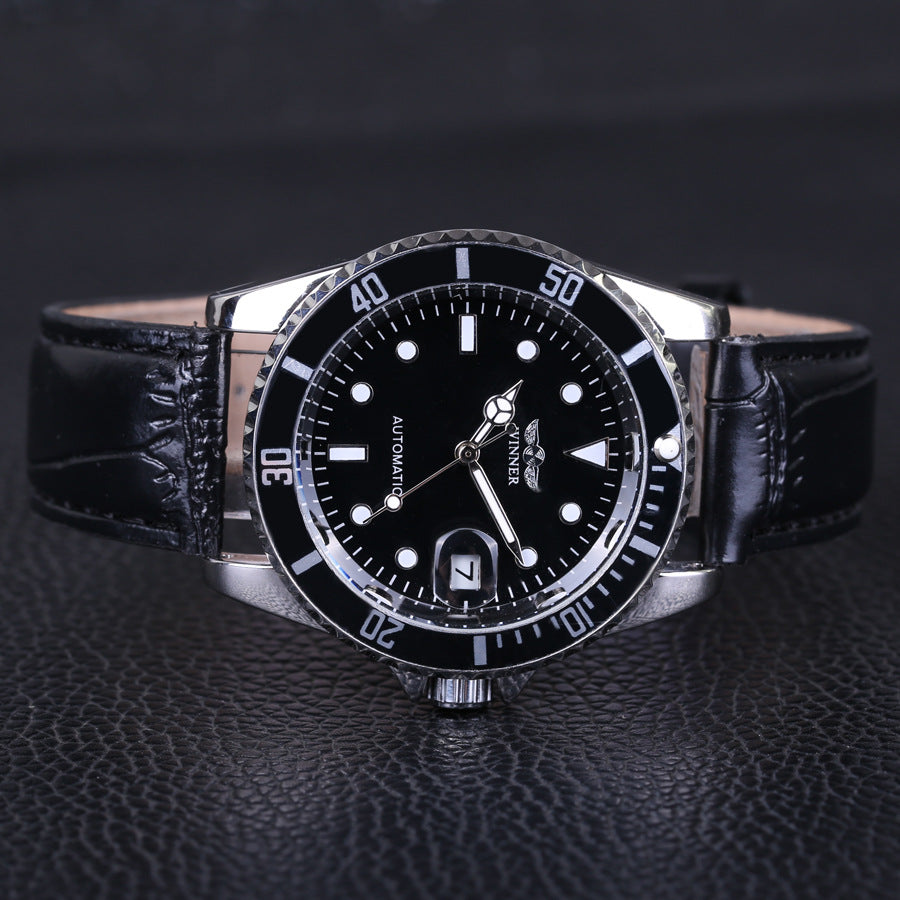 T-Winner Automatic Mechanical Watch for Men – Fashion Leather Strap Wristwatch