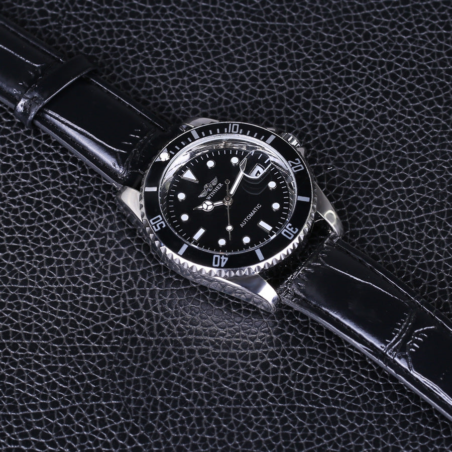 T-Winner Automatic Mechanical Watch for Men – Fashion Leather Strap Wristwatch