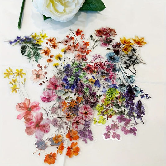 50 Reusable Transparent Floral Stickers for Crafts