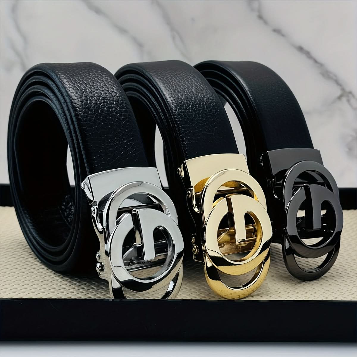 Men's Leather Belt with Automatic Alloy Buckle