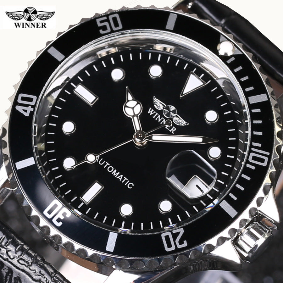 T-Winner Automatic Mechanical Watch for Men – Fashion Leather Strap Wristwatch
