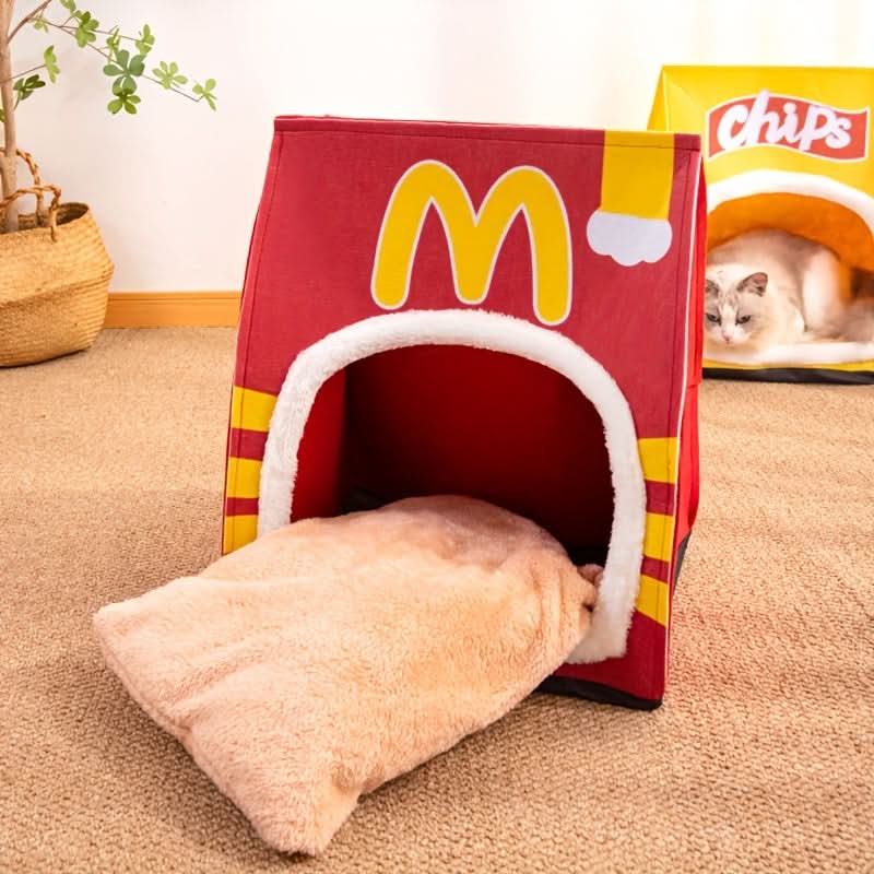 Cozy Semi-Enclosed Cat Bed Potato Chip Design