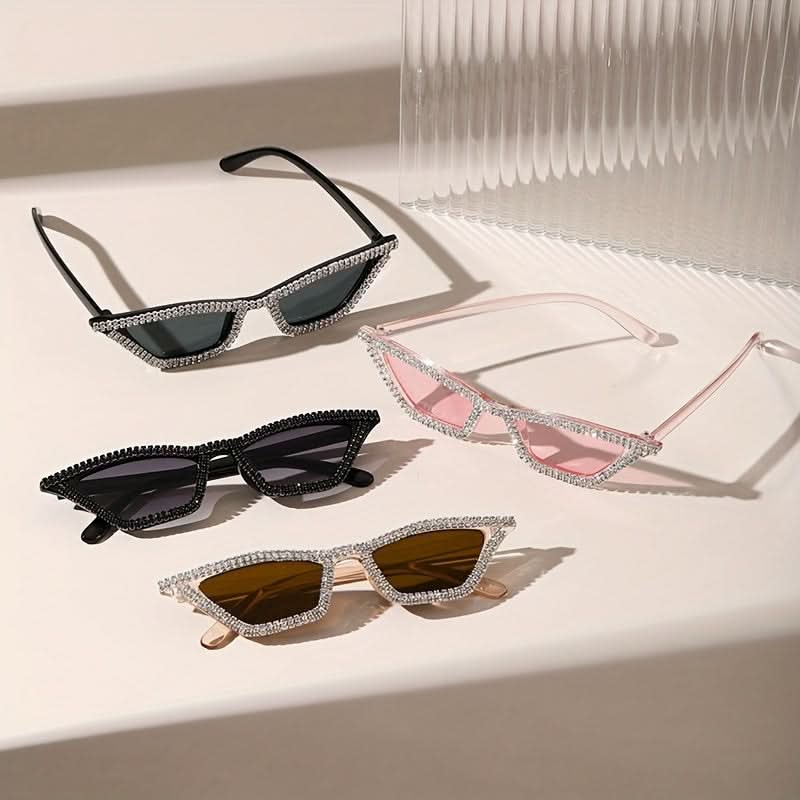 4-Pack Stylish Y2K Cat Eye Rhinestone Glasses for Women, Anti-Reflective Polycarbonate Frame, Perfect for Hiking & Everyday Photo Shoots