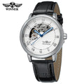 T-Winner Men’s Skeleton Automatic Mechanical Watch – Half-Moon Dial, Leather Strap Timepiece