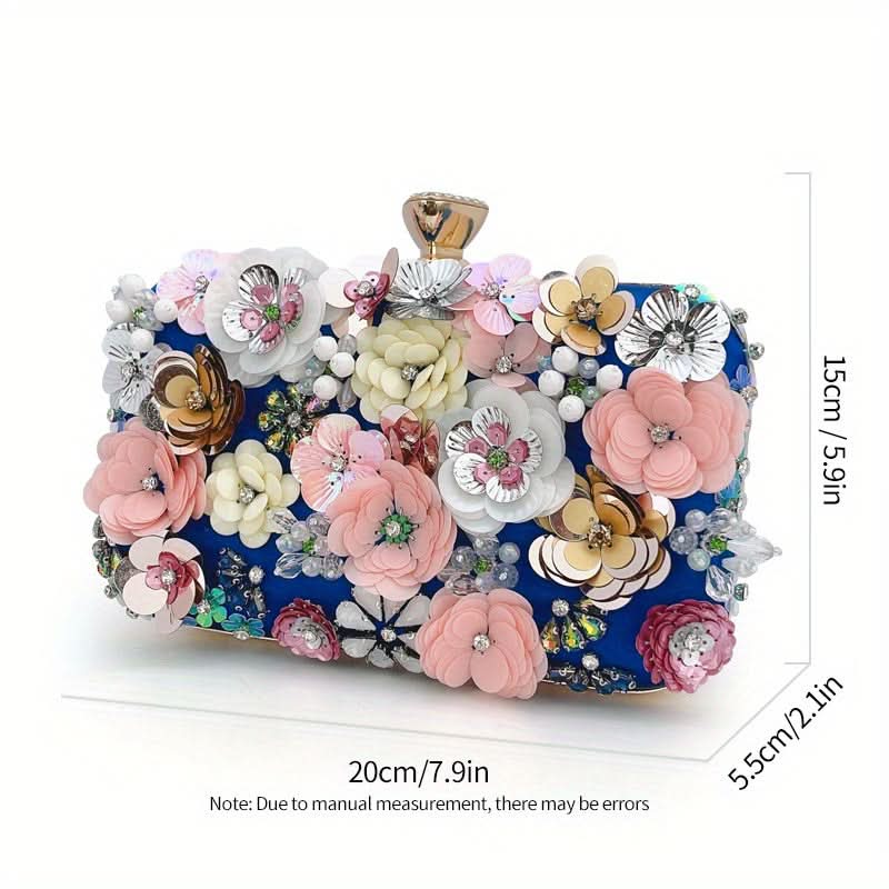 Black 3D Beaded Flower Clutch – Party Bag
