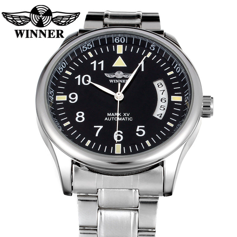 T-Winner Men’s Semi-Hollow Mechanical Watch – Stainless Steel Band, Calendar Display