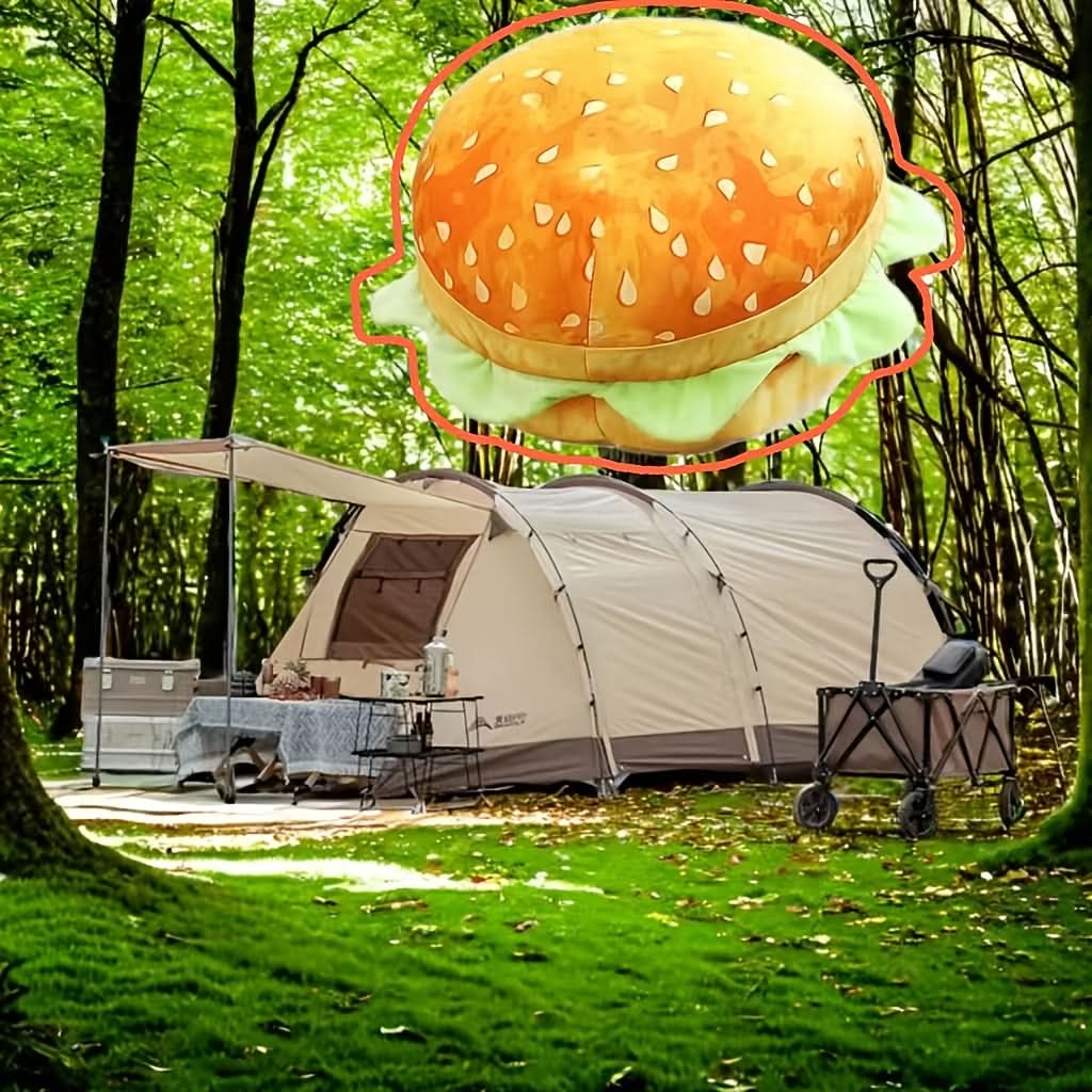 Cute Burger Pillow – Cozy Outdoor Camping Cushion with Zipper