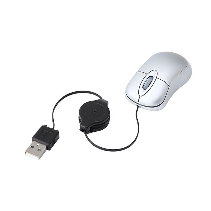 Compact USB Wired Optical Mouse – Retractable Cable