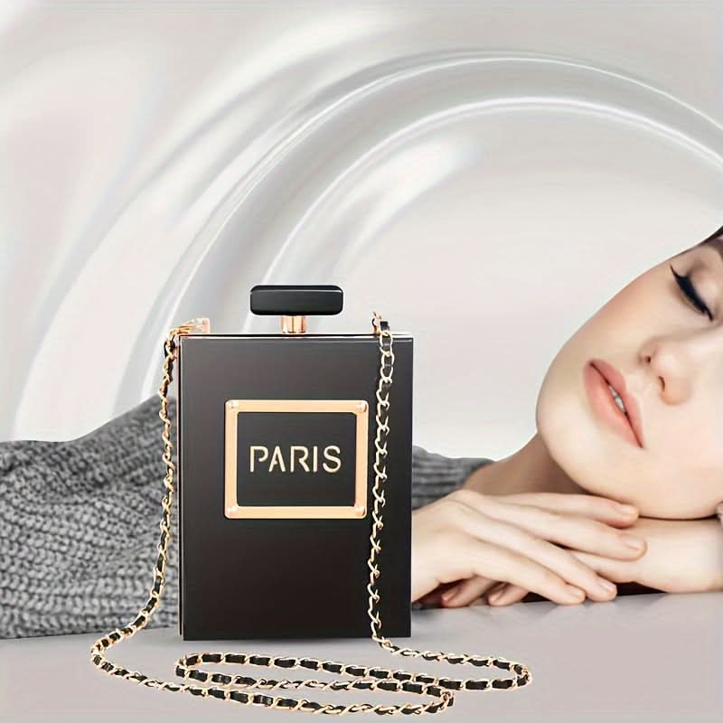 Chic Black Acrylic Evening Clutch with Chain
