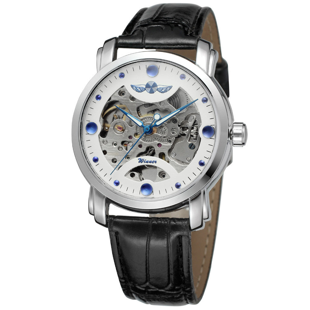 Winner Hollow Automatic Mechanical Watch for Men – Leather Strap Leisure Timepiece