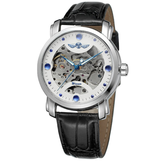 Winner Hollow Automatic Mechanical Watch for Men – Leather Strap Leisure Timepiece
