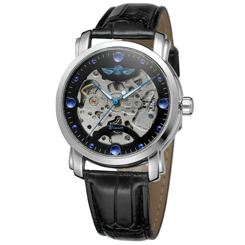 Winner Hollow Automatic Mechanical Watch for Men – Leather Strap Leisure Timepiece