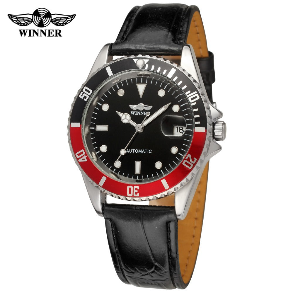 T-Winner Automatic Mechanical Watch for Men – Fashion Leather Strap Wristwatch