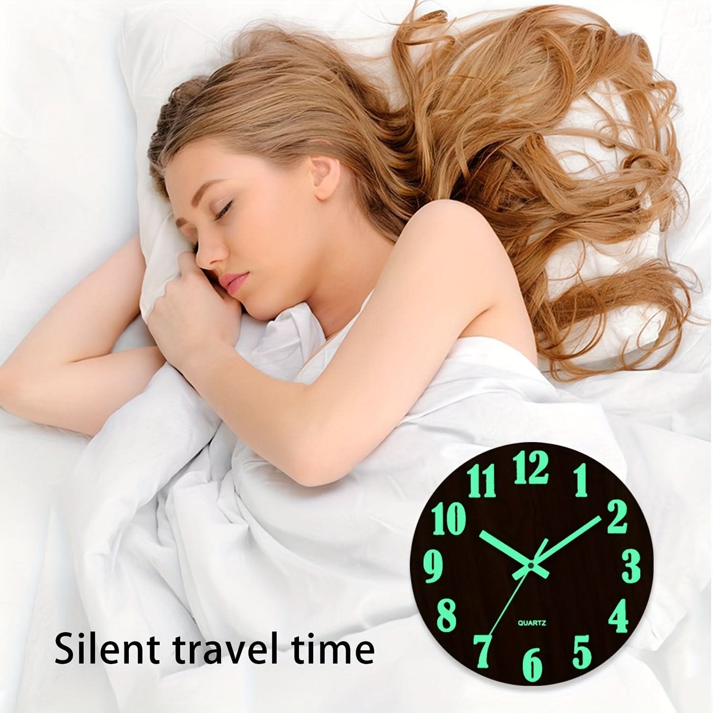 12-Inch Silent Glow-in-the-Dark Wooden Wall Clock