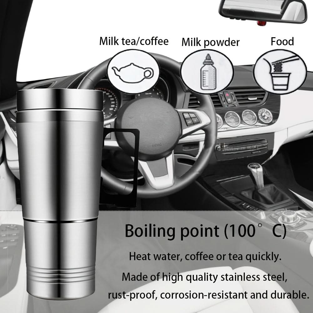 Stainless Steel Car Kettle – 12V Electric Heating Travel Mug for Coffee & Tea