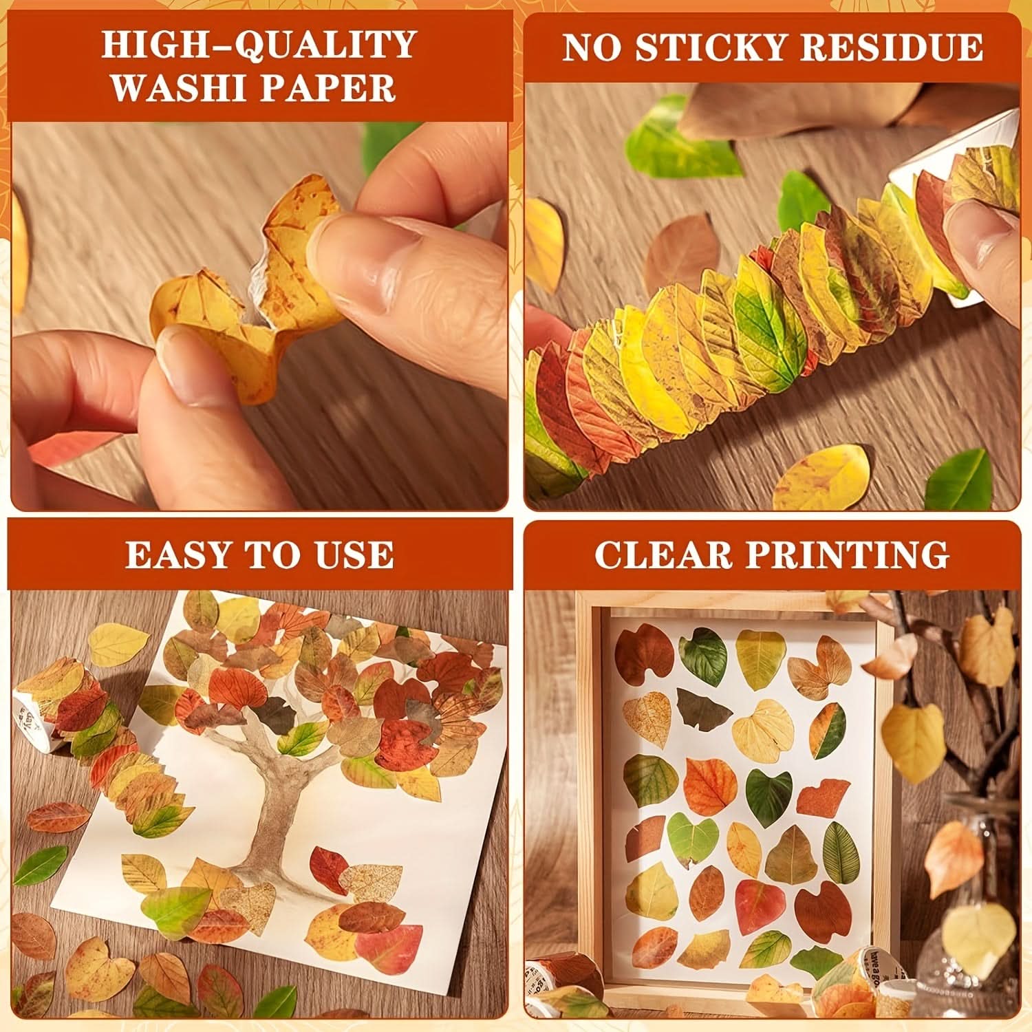 50pcs Vibrant Fallen Leaves Washi Tape Roll
