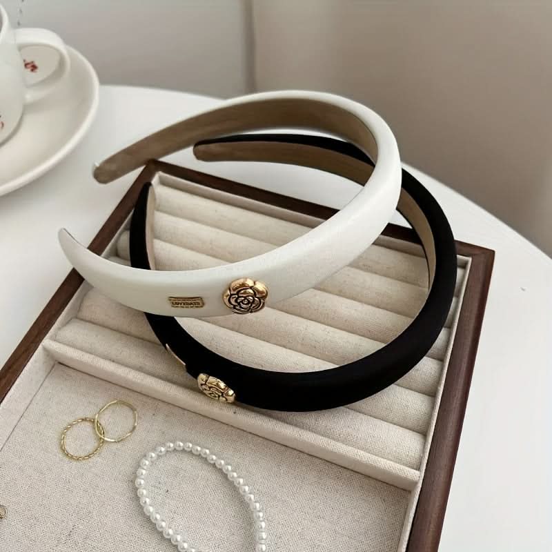 Chic Black Satin Camellia Flower Headband