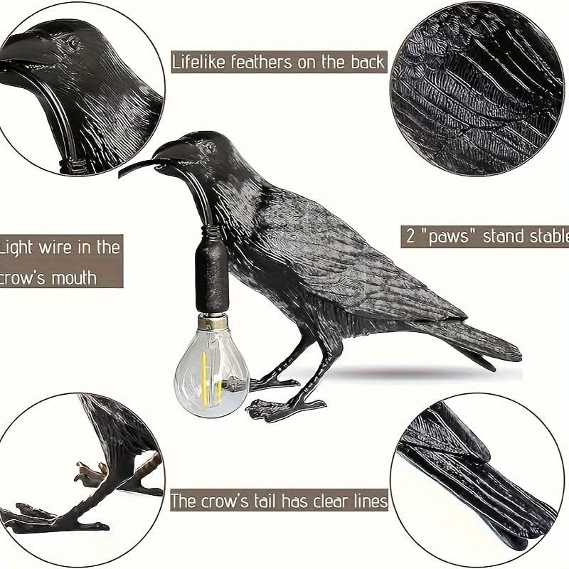 Unique Crow Design LED Table Lamp - Resin Bird with USB Port