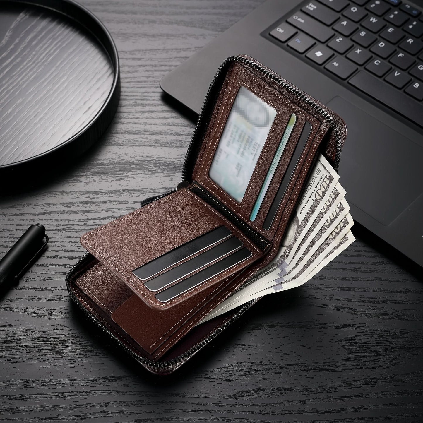 Stylish Men's Multifunctional Wallet with Zipper Closure