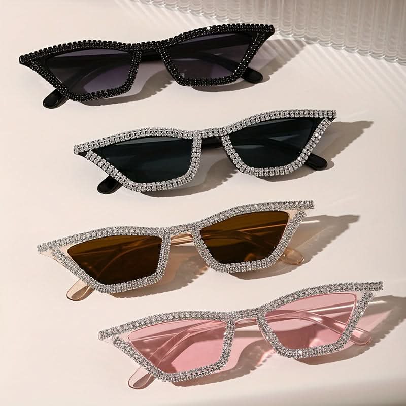 4-Pack Stylish Y2K Cat Eye Rhinestone Glasses for Women, Anti-Reflective Polycarbonate Frame, Perfect for Hiking & Everyday Photo Shoots
