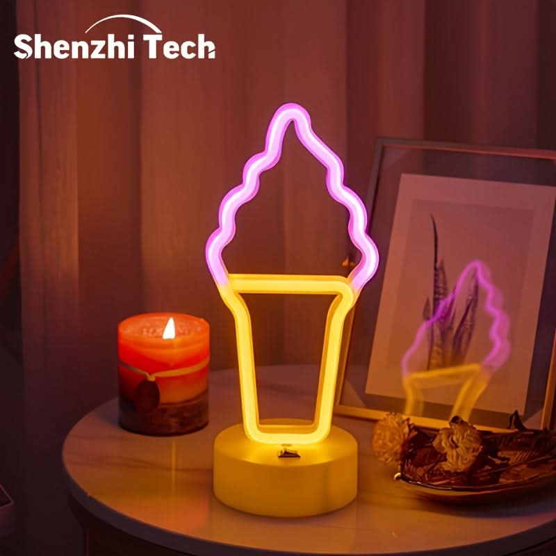 Neon Ice Cream Sign Table Lamp, USB/Battery Powered