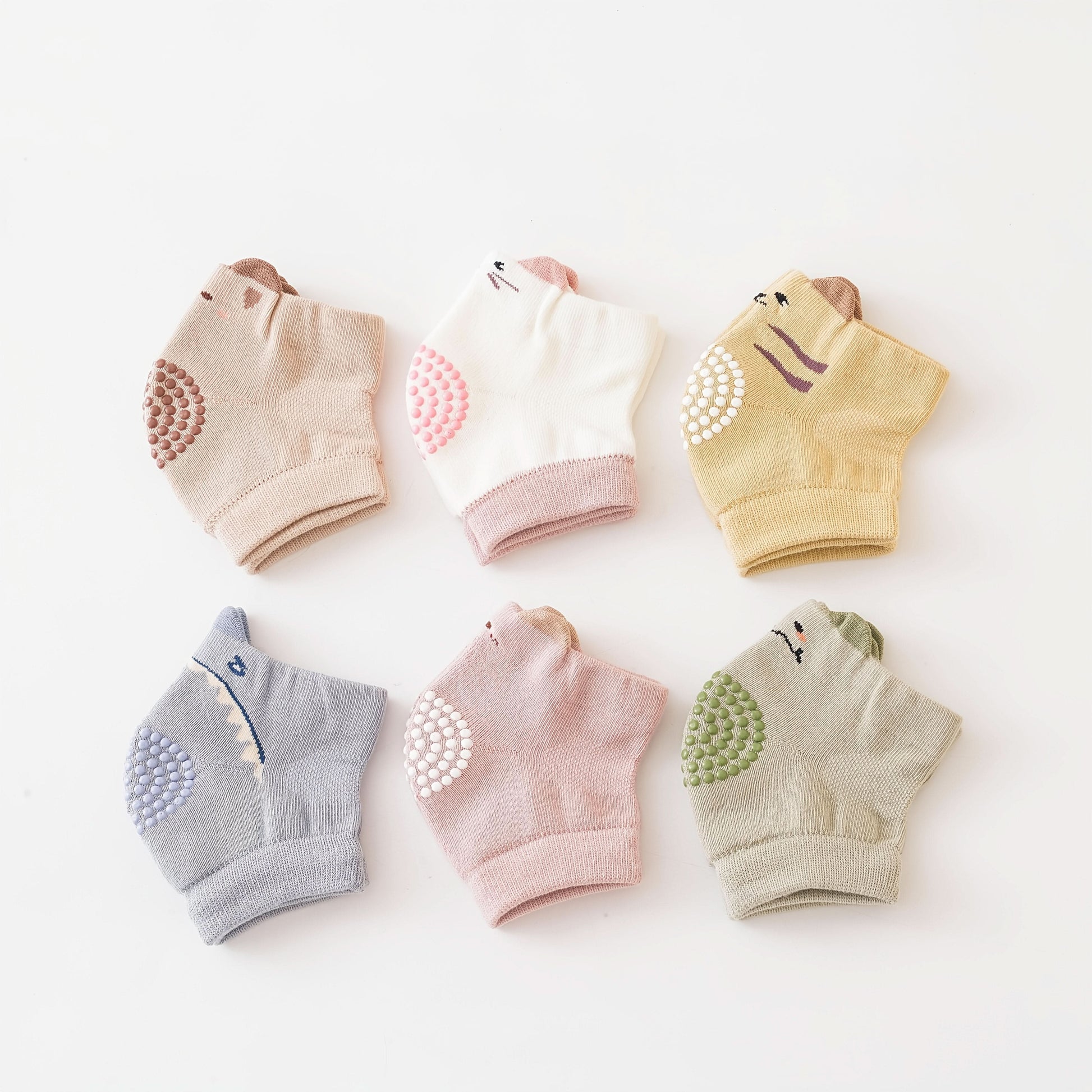 6 Pairs Baby Knee & Elbow Pads with Cute Animal Designs - Anti-Slip Crawling Protectors