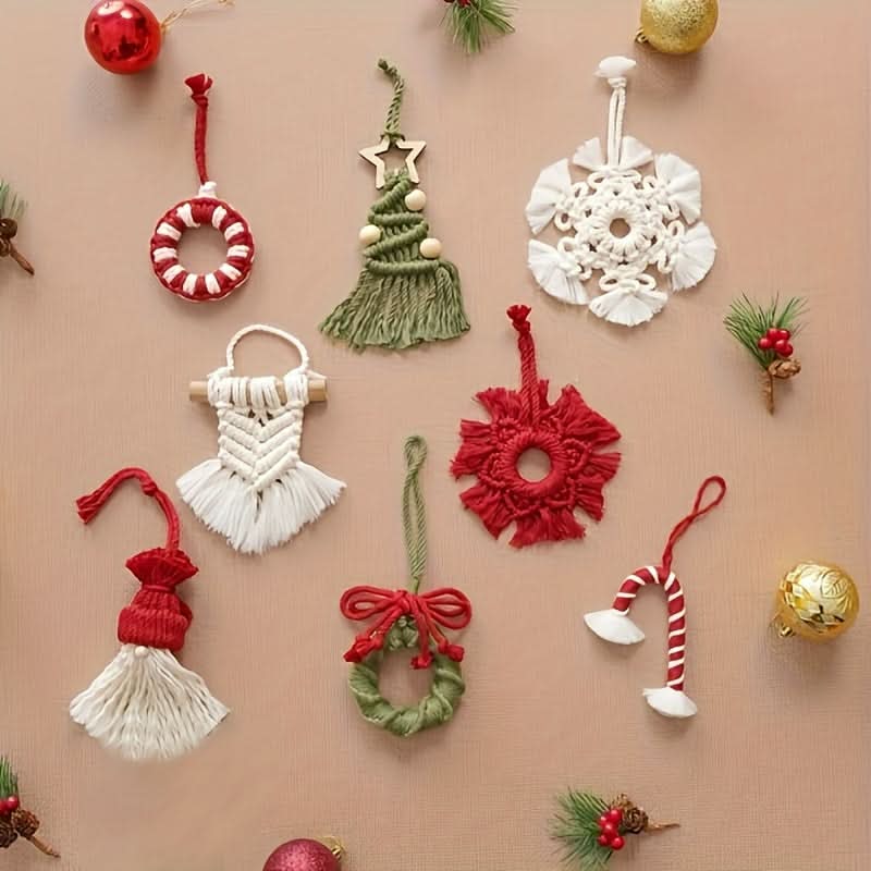 8PCS Macrame Ornament Craft Kit – DIY Home Decor for Christmas