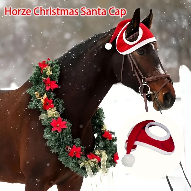 Red Santa Hat for Horses – Fleece-Trimmed