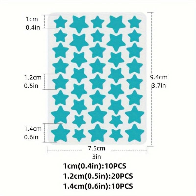 Single Pack of 40 Colorful Star & Heart Acne Patches - Skin-Safe Hydrocolloid Pimple Stickers