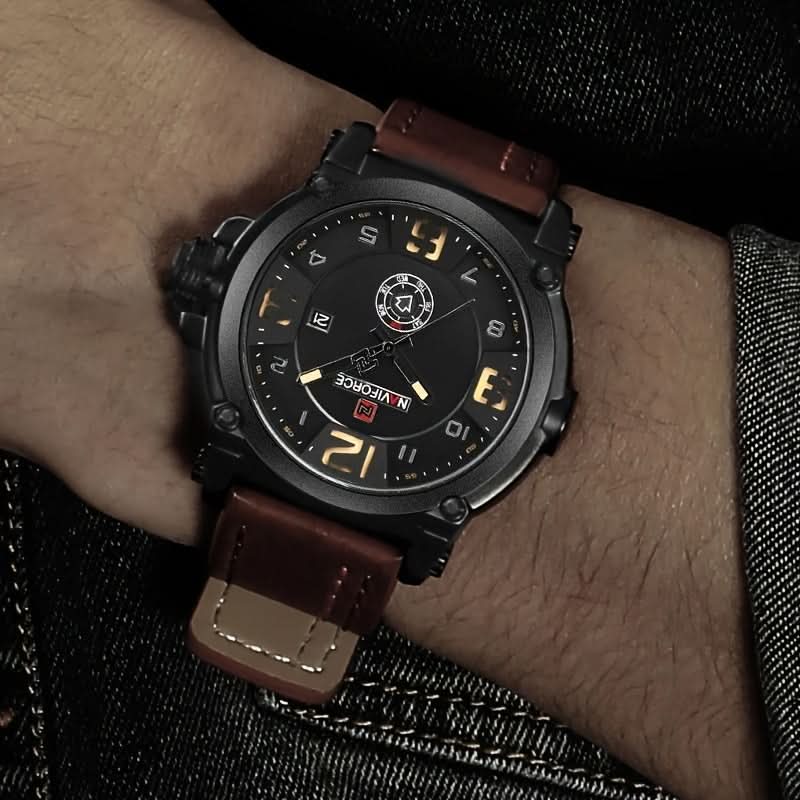 Men’s Casual Sport Quartz Watch – Water-Resistant, PU Leather Strap, Round Dial