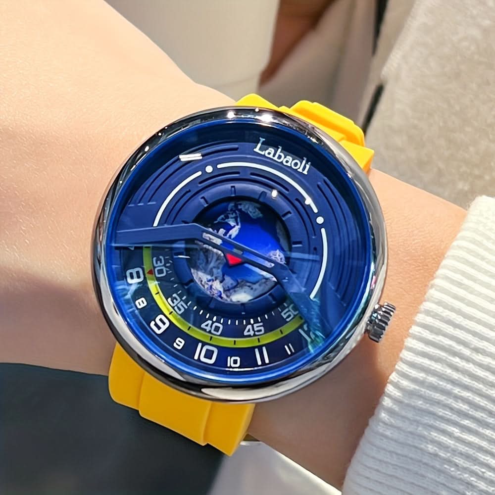 Men’s World-Time Quartz Watch – Hollow Dial, Silicone Strap, Casual Analog Design