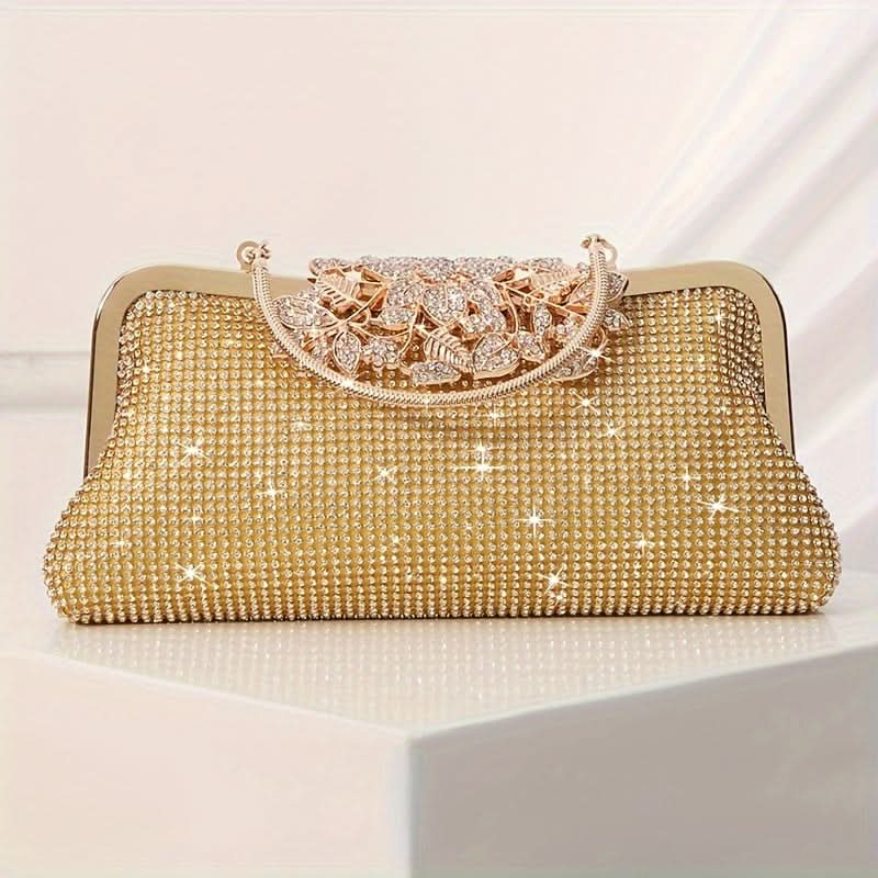 Golden Rhinestone Clutch Bag for Evening Events