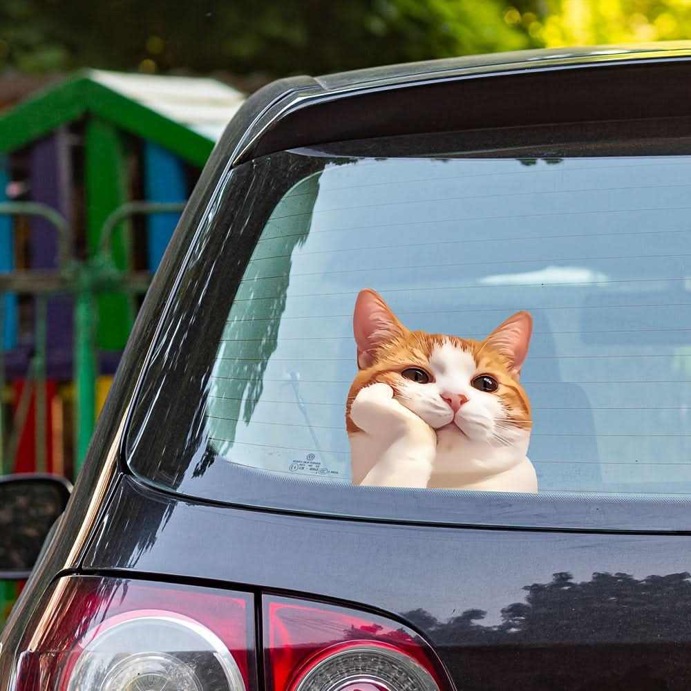 Cute Orange Cat Window Decal – Fantasy Animal Sticker for Car & Home Décor