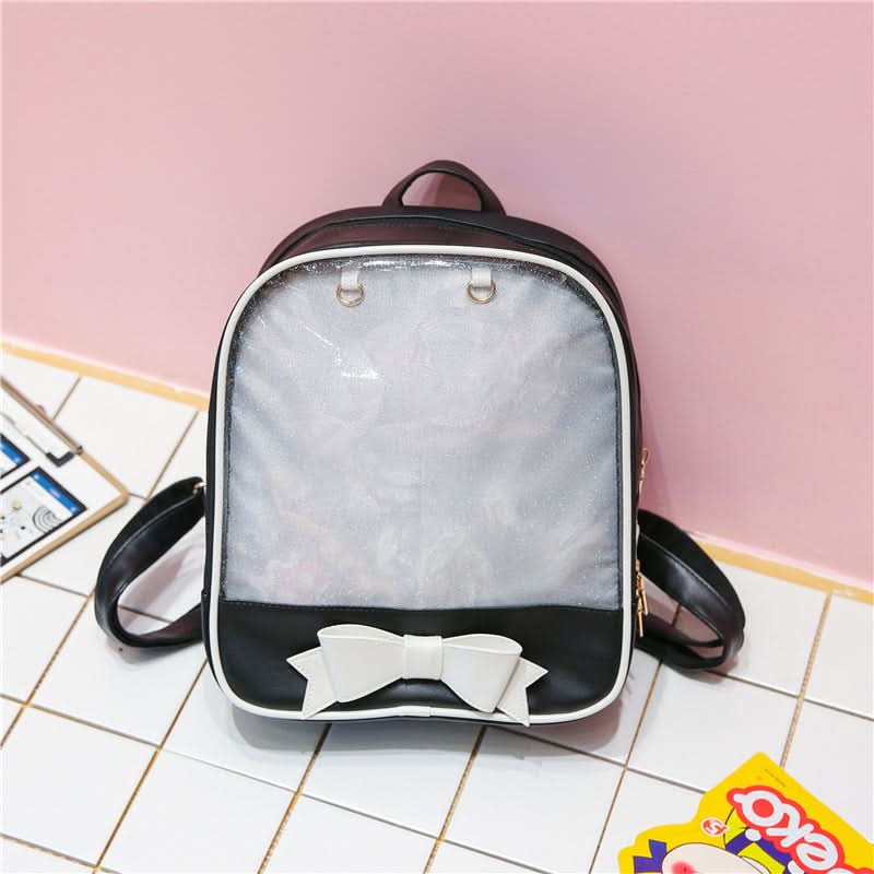 Korean Style Transparent Women's Backpack with Bow - Stylish School Bag