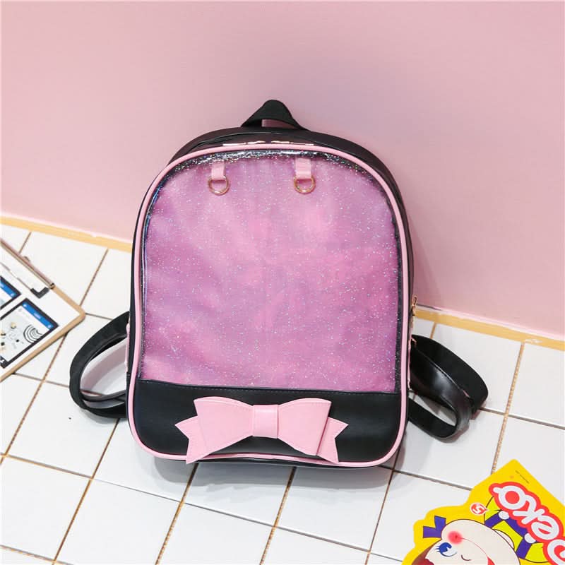 Korean Style Transparent Women's Backpack with Bow - Stylish School Bag