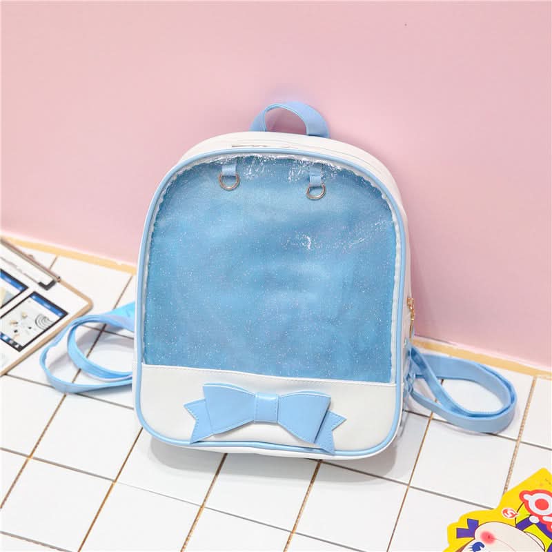 Korean Style Transparent Women's Backpack with Bow - Stylish School Bag