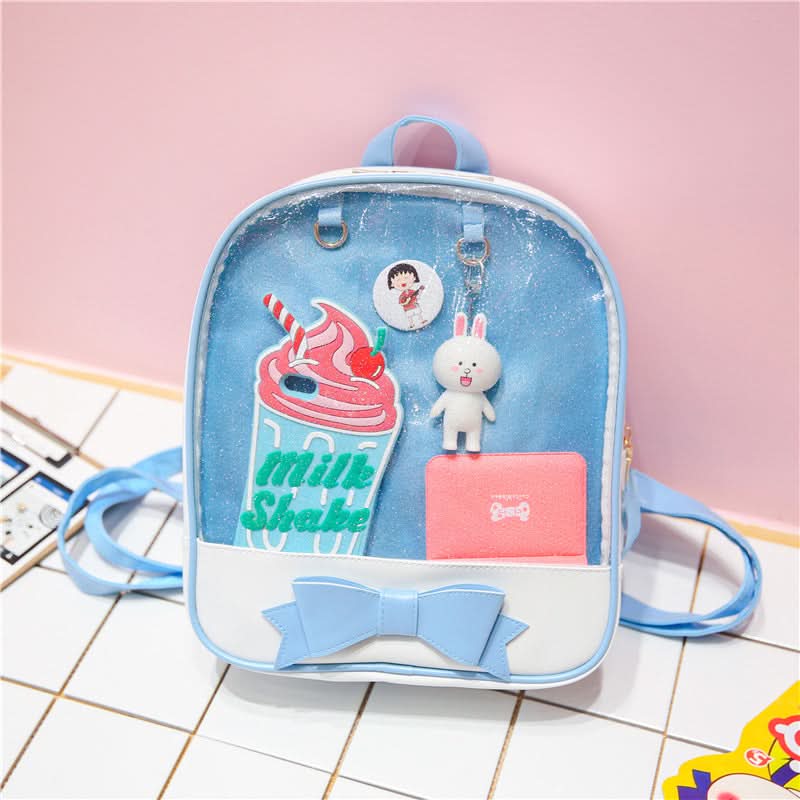 Korean Style Transparent Women's Backpack with Bow - Stylish School Bag