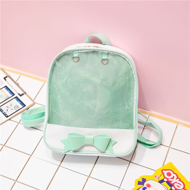 Korean Style Transparent Women's Backpack with Bow - Stylish School Bag