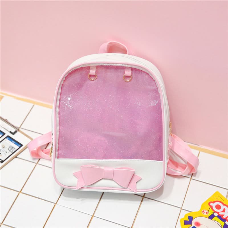 Korean Style Transparent Women's Backpack with Bow - Stylish School Bag