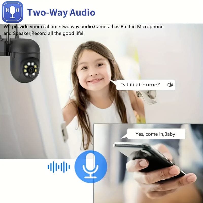 HD WiFi Surveillance Camera – Indoor/Outdoor, 355° Pan, Color Night Vision, Two-Way Audio, AI Detection