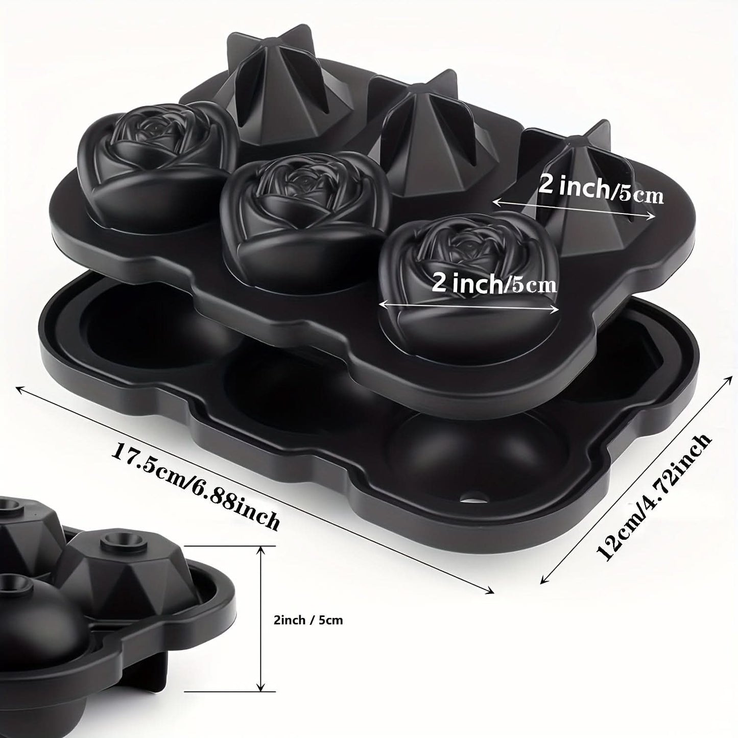 Silicone Rose Ice Cube Tray with Lid – 3-Cavity Diamond Ball Mold