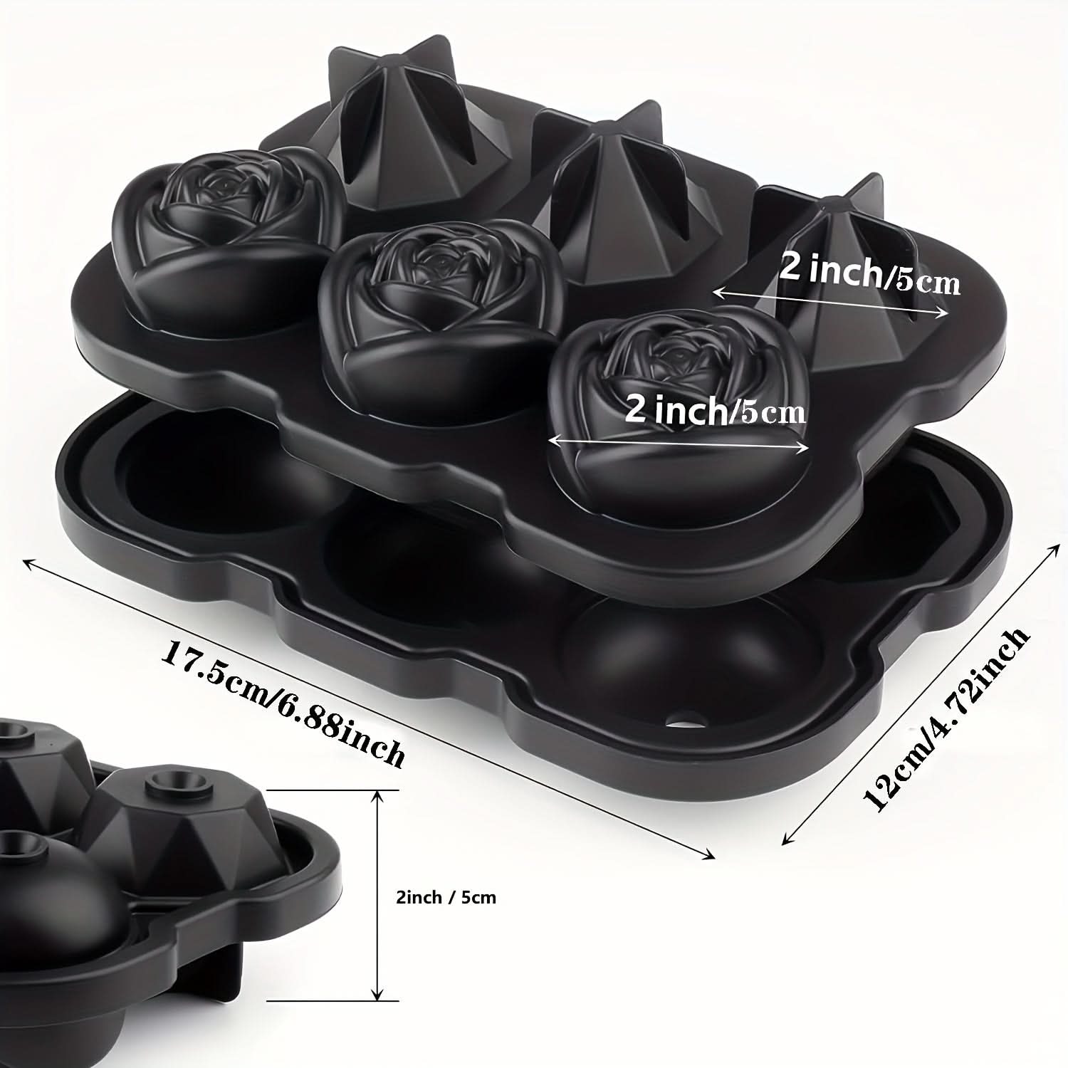 Silicone Rose Ice Cube Tray with Lid – 3-Cavity Diamond Ball Mold