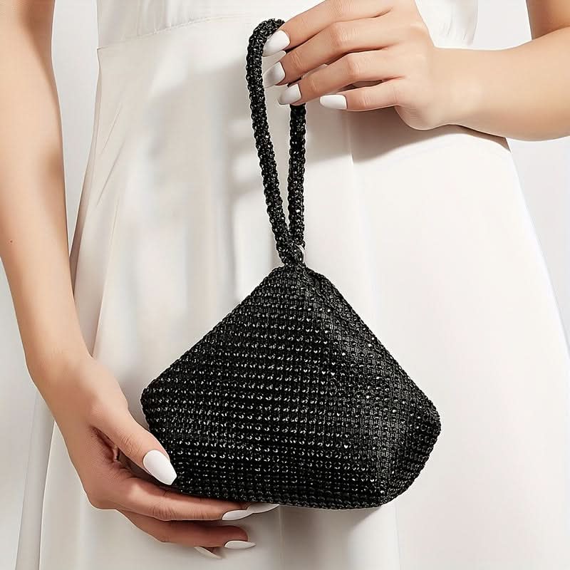 Mini Black Glitter Rhinestone Clutch Purse