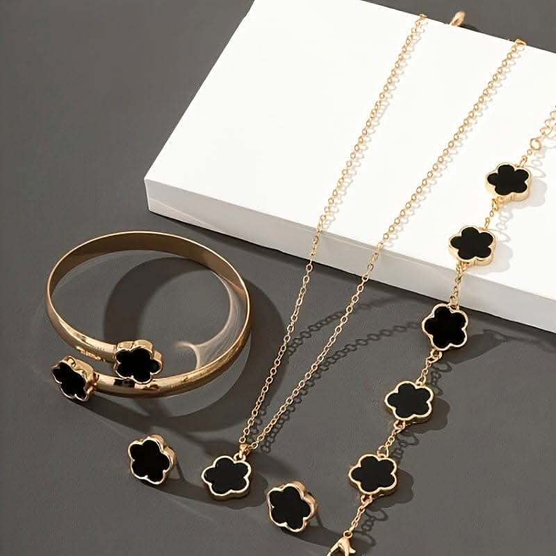Lucky Flower Jewelry Set – Earrings, Necklace, Bracelet, Bangle